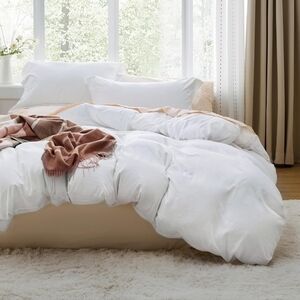 Bedsure White Duvet Cover King Size - 3 Pieces Prewashed Cotton-Like